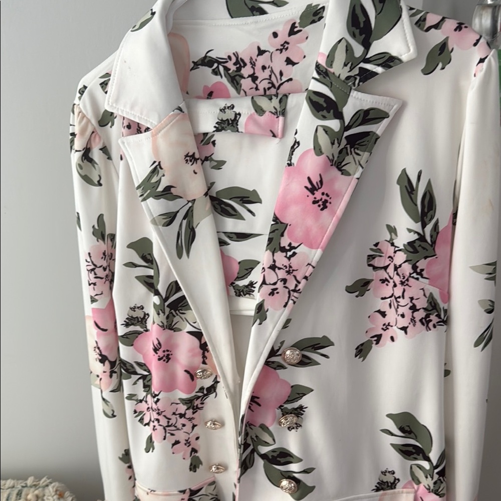 Floral Blazer with Pink and Green Design